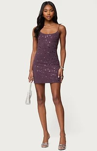 Edikted Stefanie Rhinestone Backless Mini Dress