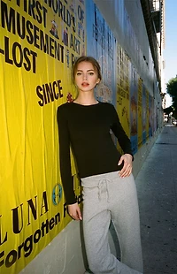 John Galt Black Basic Crew Neck Long Sleeve Top