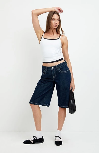 Pacsun Peyton Extreme Jorts Contrast Stitch Dark Blue