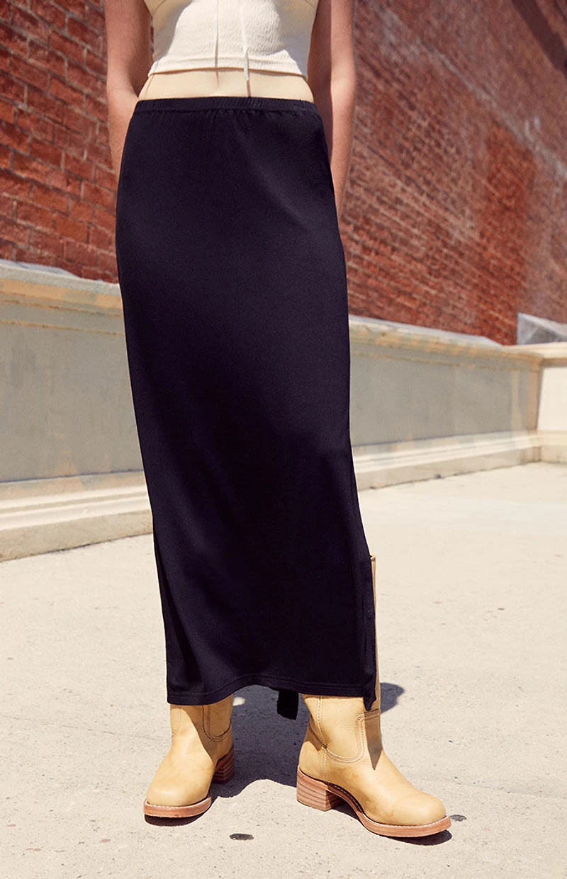 John Galt Black Slit Maxi Skirt