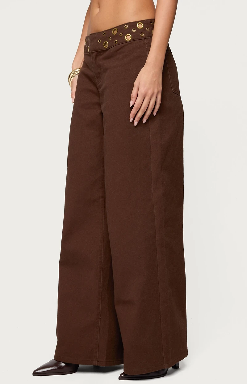 Edikted Mixed Grommet Low Rise Wide Leg Jeans
