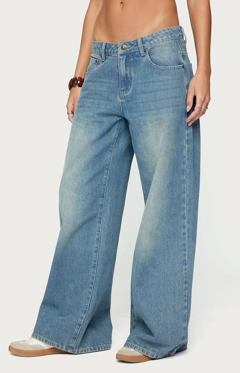 Edikted Graphic Vintage Washed Low Rise Jeans