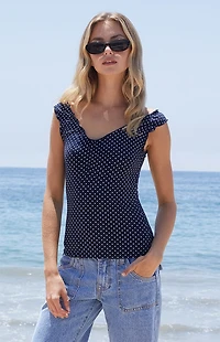 John Galt Navy Polka Dot Malena Top