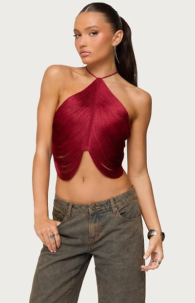 Edikted Hara Fringed Crisscross Backless Top