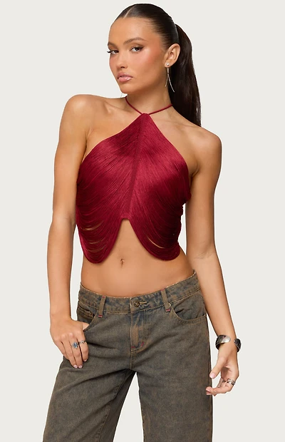 Edikted Hara Fringed Crisscross Backless Top