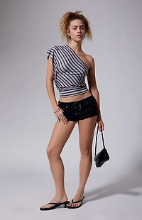 Third Charm Joan One Shoulder Striped Top