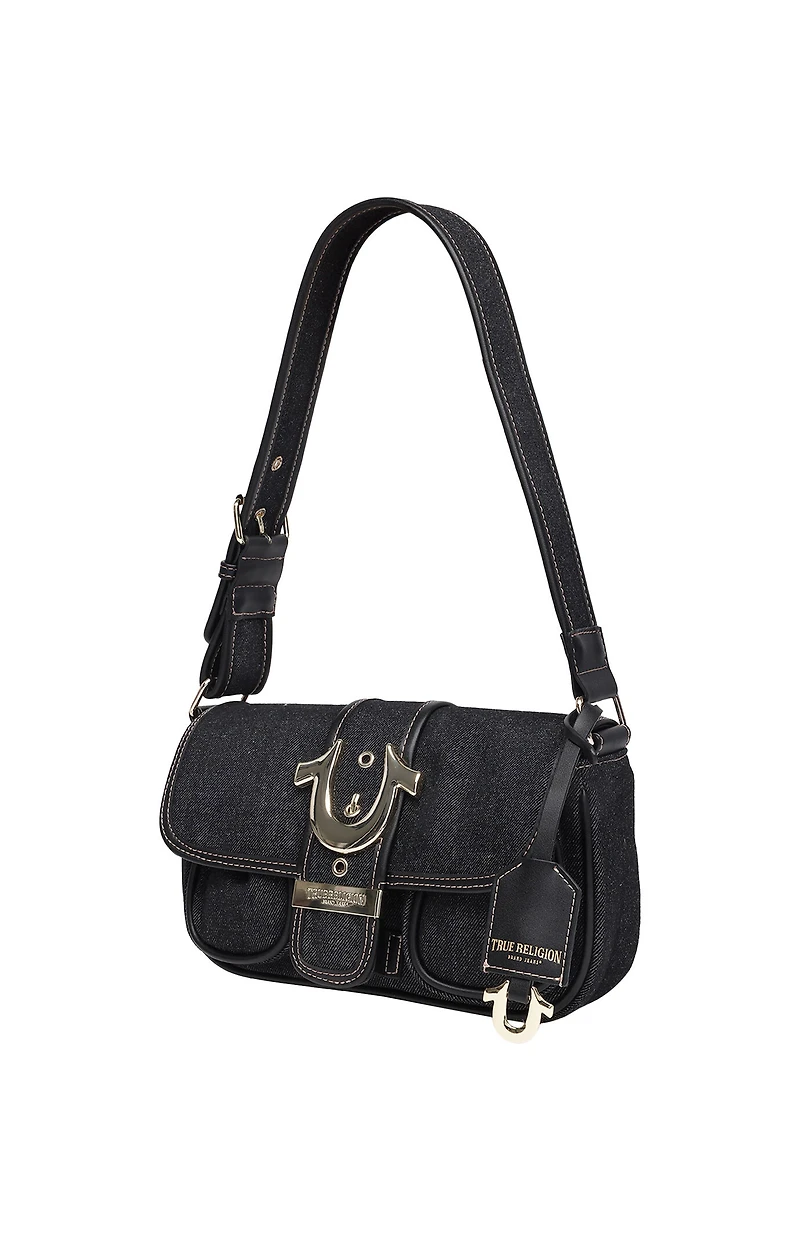 True Religion Black Double Pocket Denim Satchel Bag