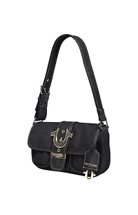 True Religion Black Double Pocket Denim Satchel Bag