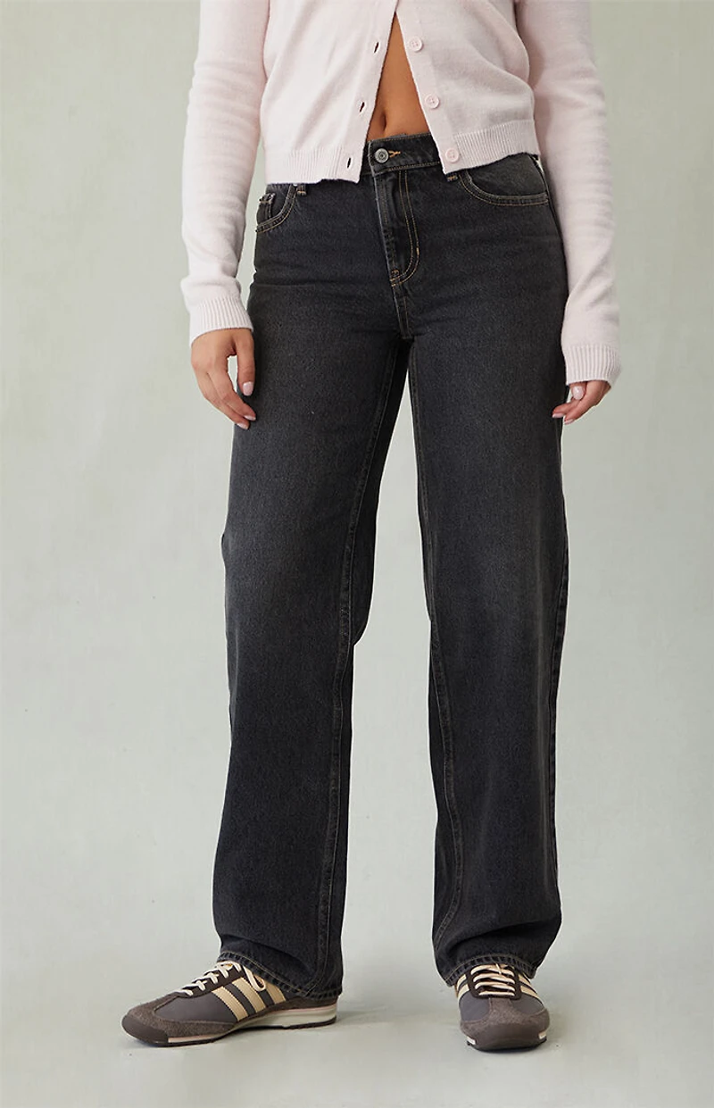 Pacsun Jordyn Low Rise Straight Leg Jeans Contrast Stitch Black