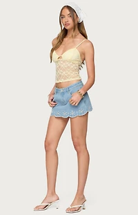 Edikted Eyelet Scallop Denim Mini Skort