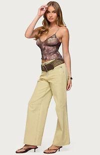 Edikted Embroidered Asymmetric Printed Mesh Top