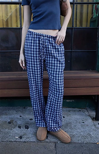John Galt Blue Plaid Anastasia Baggy Pants