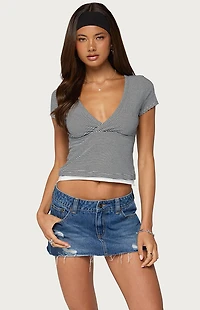 Edikted Yannah Striped Layered V Neck Top