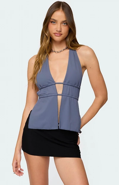 Edikted Nikole Split Front Backless Halter Top