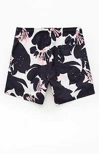 Pacsun Black Floral Eco 4.5" Swim Trunks