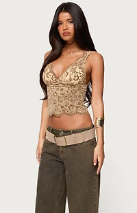 Edikted Araura Velvet Floral Sheer Top