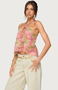 Edikted Dragon Lily Layered Mesh Halter Top