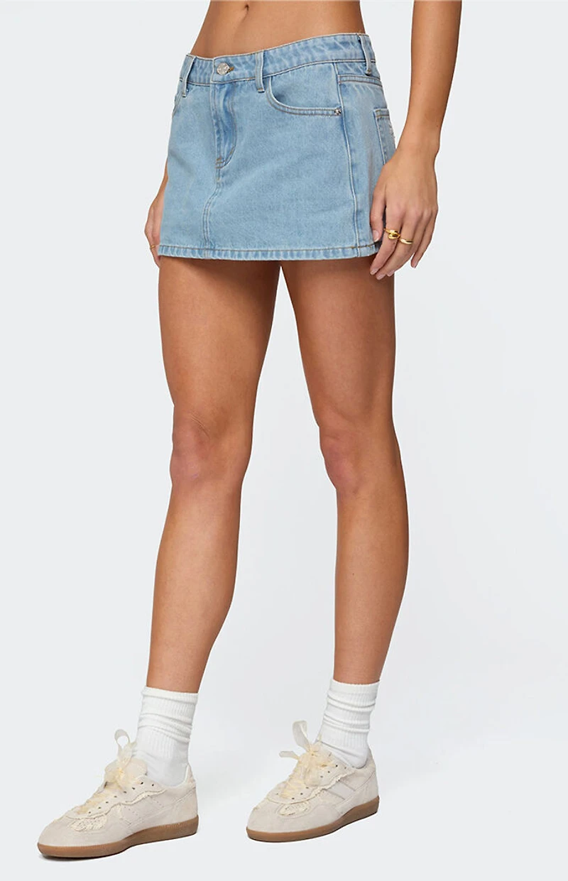 Edikted Eyelet Bows Denim Mini Skirt