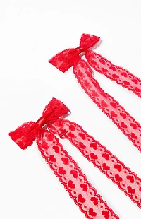 LA Hearts 2 Pack Red Heart Bow Lace Hair Clips