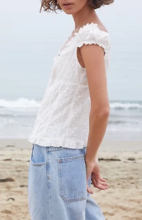 John Galt White Eyelet Elena Top
