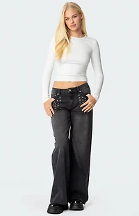 Edikted Grommet Low Rise Baggy Jeans