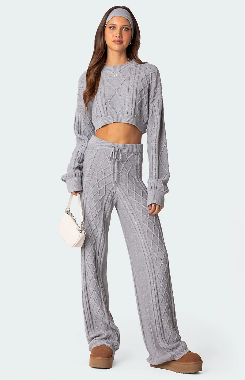 Edikted Kasey Cable Knit Cropped Sweater