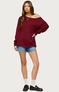 Edikted Damari Off Shoulder Oversized Waffle Top
