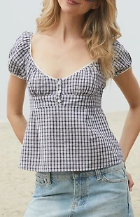 John Galt Blue & White Plaid Blair Short Sleeve Top