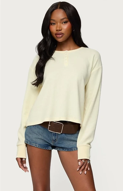 Edikted Deni Long Sleeve Henley Waffle Top