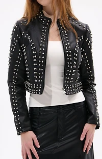 AZALEA WANG Silvia Crystal Faux Leather Moto Jacket