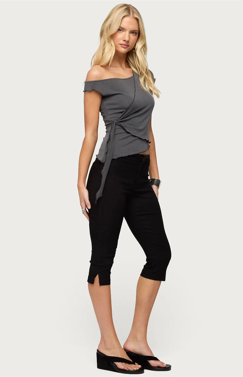 Edikted Asymmetric Off Shoulder Wrap Top