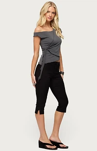 Edikted Asymmetric Off Shoulder Wrap Top