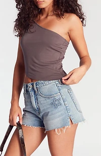 Pacsun Light Indigo Star High Waisted Denim Festival Shorts
