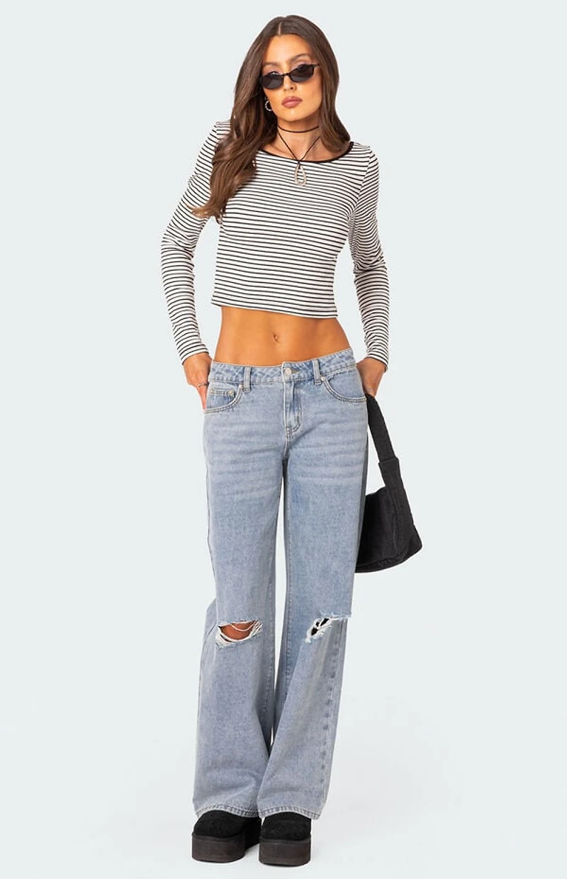 Edikted Striped Low Back Long Sleeve Top