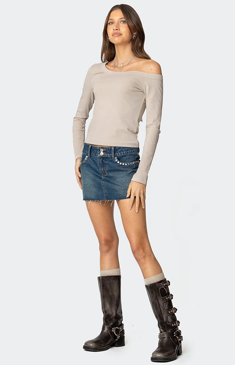 Edikted Tess Studded Denim Mini Skirt