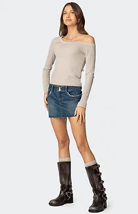 Edikted Tess Studded Denim Mini Skirt