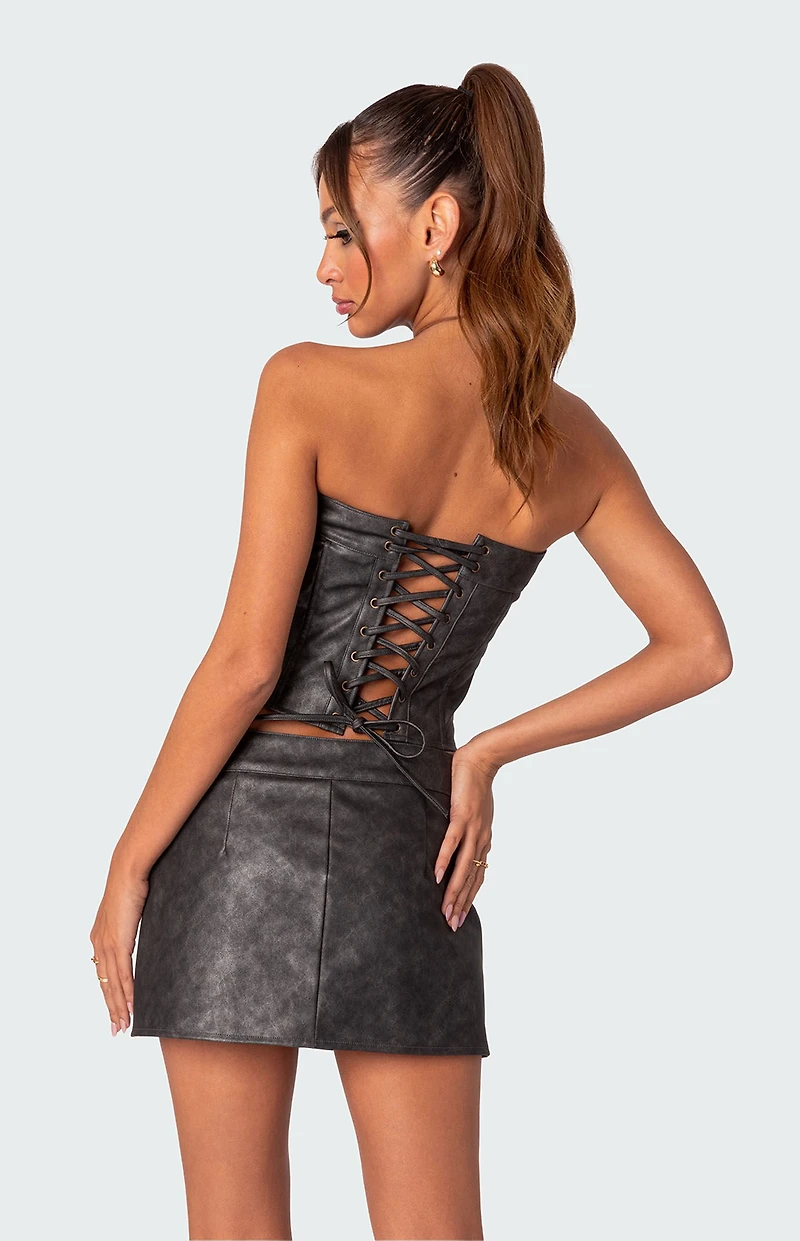 Edikted Ziva Faux Leather Lace Up Corset