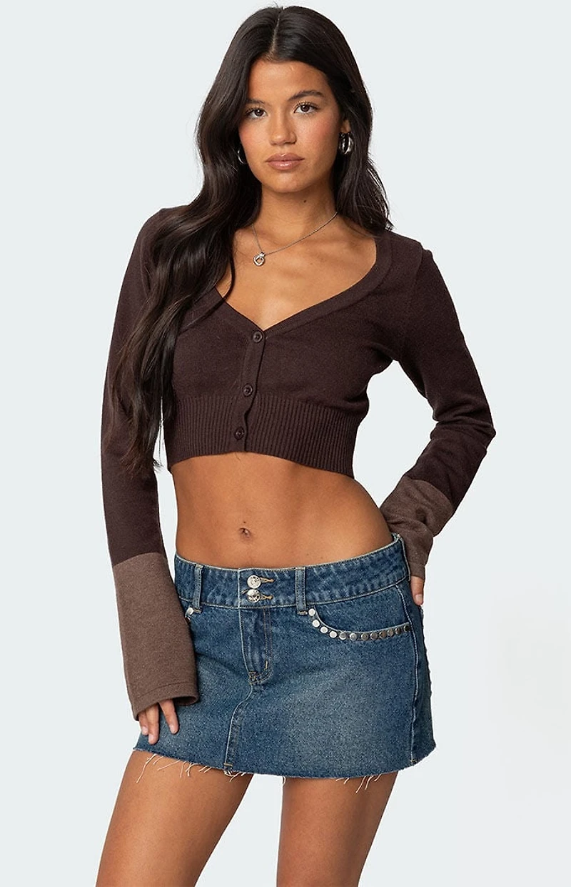 Edikted Color Block Flared Sleeve Cardigan