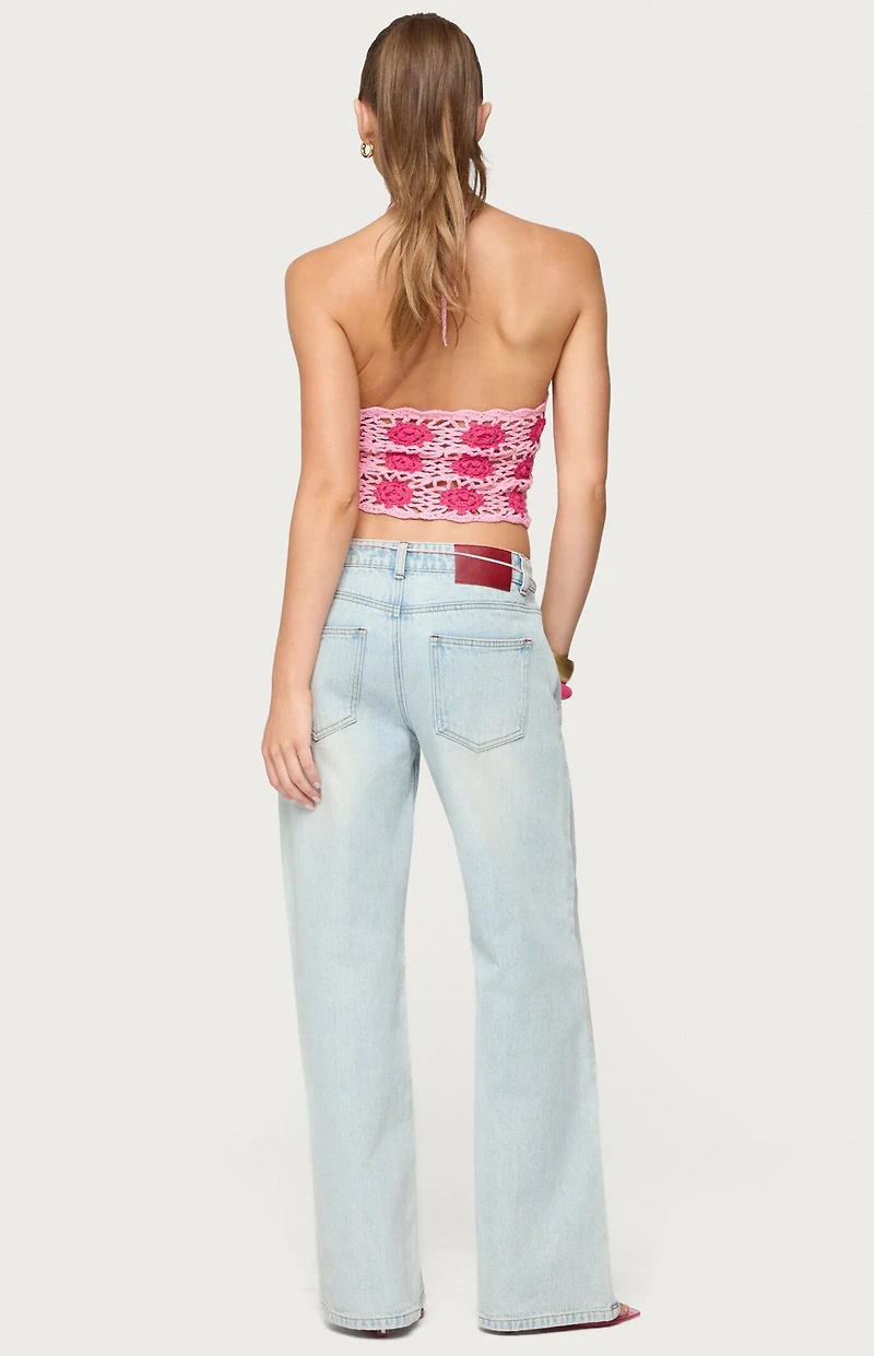 Edikted Contrast Floral Crochet Halter Top