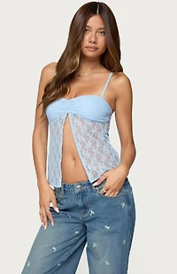Edikted Priya Sheer Lace Split Front Top