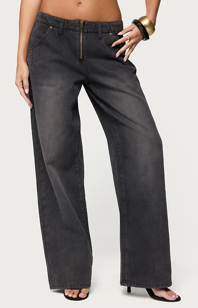 Edikted Aliyah Zip Low Rise Jeans