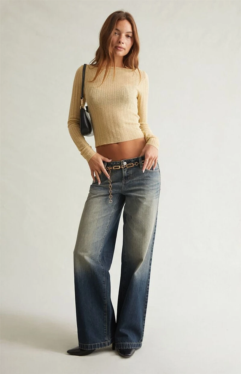 Pacsun Ultimate Low Rise Baggy Jeans Ombre Dark Indigo