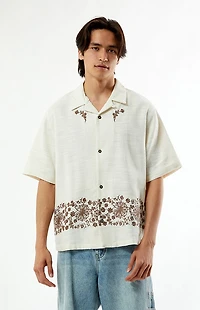 Pacsun Cream Remi Embroidered Oversized Resort Camp Shirt