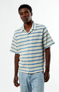 Pacsun Blue Striped Texture Oversized Resort Camp Shirt