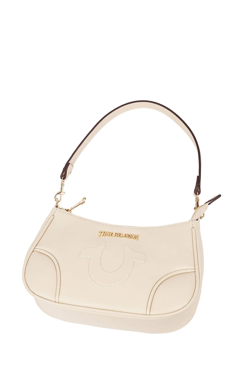 True Religion Cream Trapunto Logo Shoulder Bag