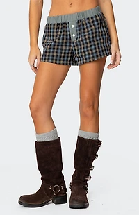 Edikted Mixed Plaid Boxer Shorts