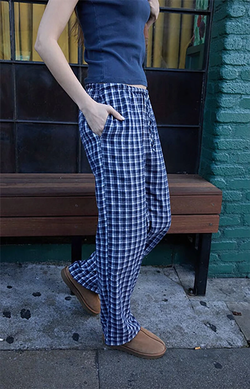 John Galt Blue Plaid Anastasia Baggy Pants
