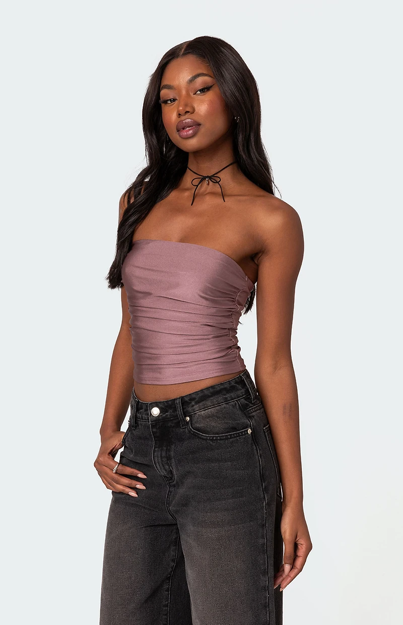 Edikted Maxeen Shiny Gathered Tube Top