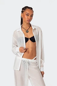 Edikted Breezy Oversized Sheer Button Shirt