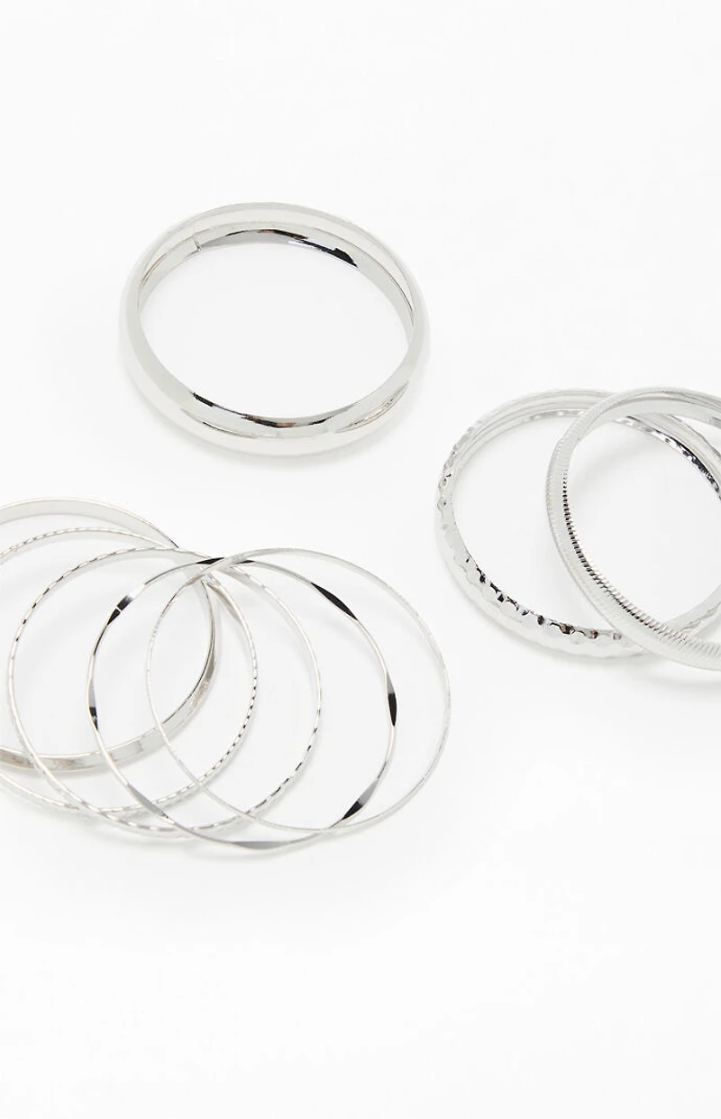 LA Hearts 8 Pack Silver Mega Metal Stacked Bangles